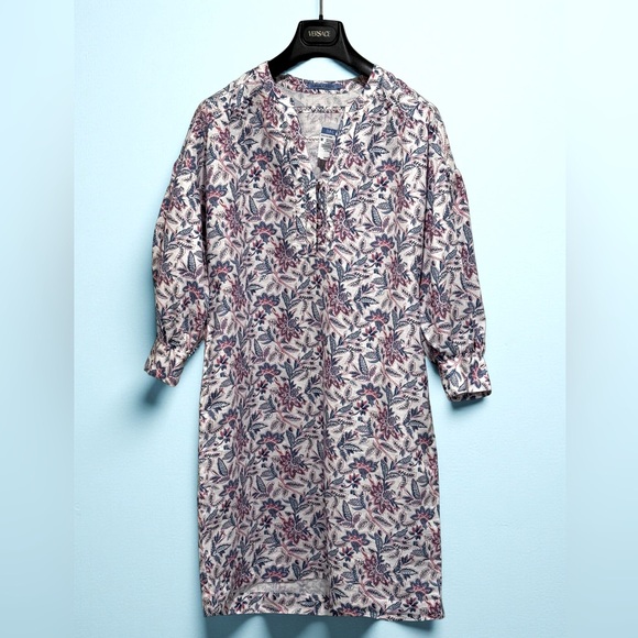J. McLaughlin NWT Size M Blue & Pink Floral 3/4 Sleeve 100% Linen Dress (0687) - Picture 3 of 13